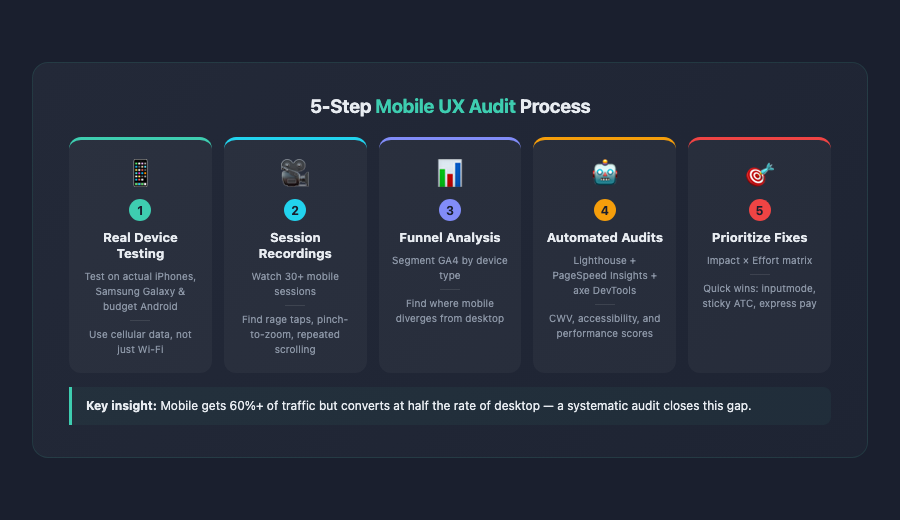 mobile ecommerce UX audit five step systematic process diagram 1