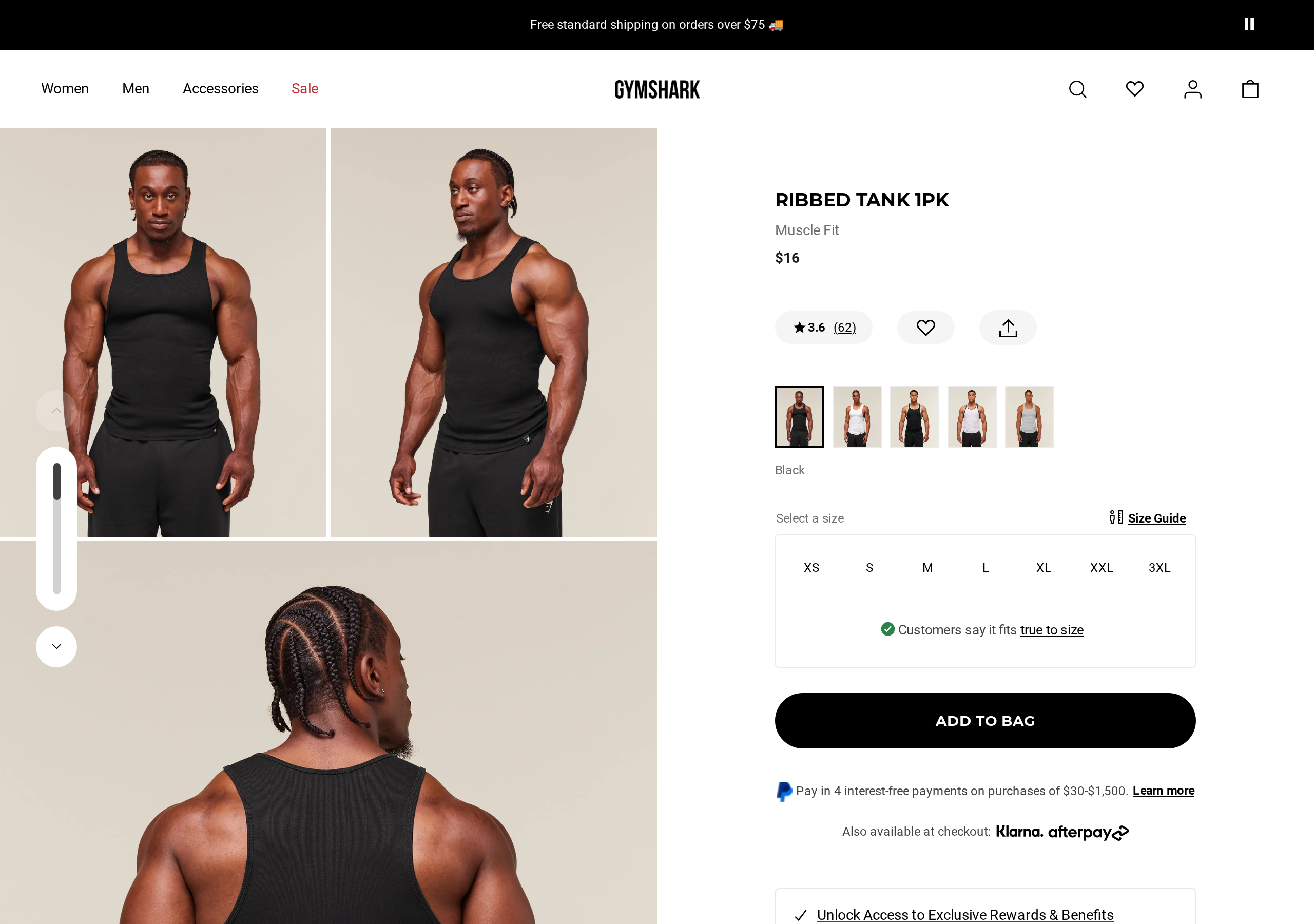 Gymshark product page with Klarna badge reviews and Add to Bag button